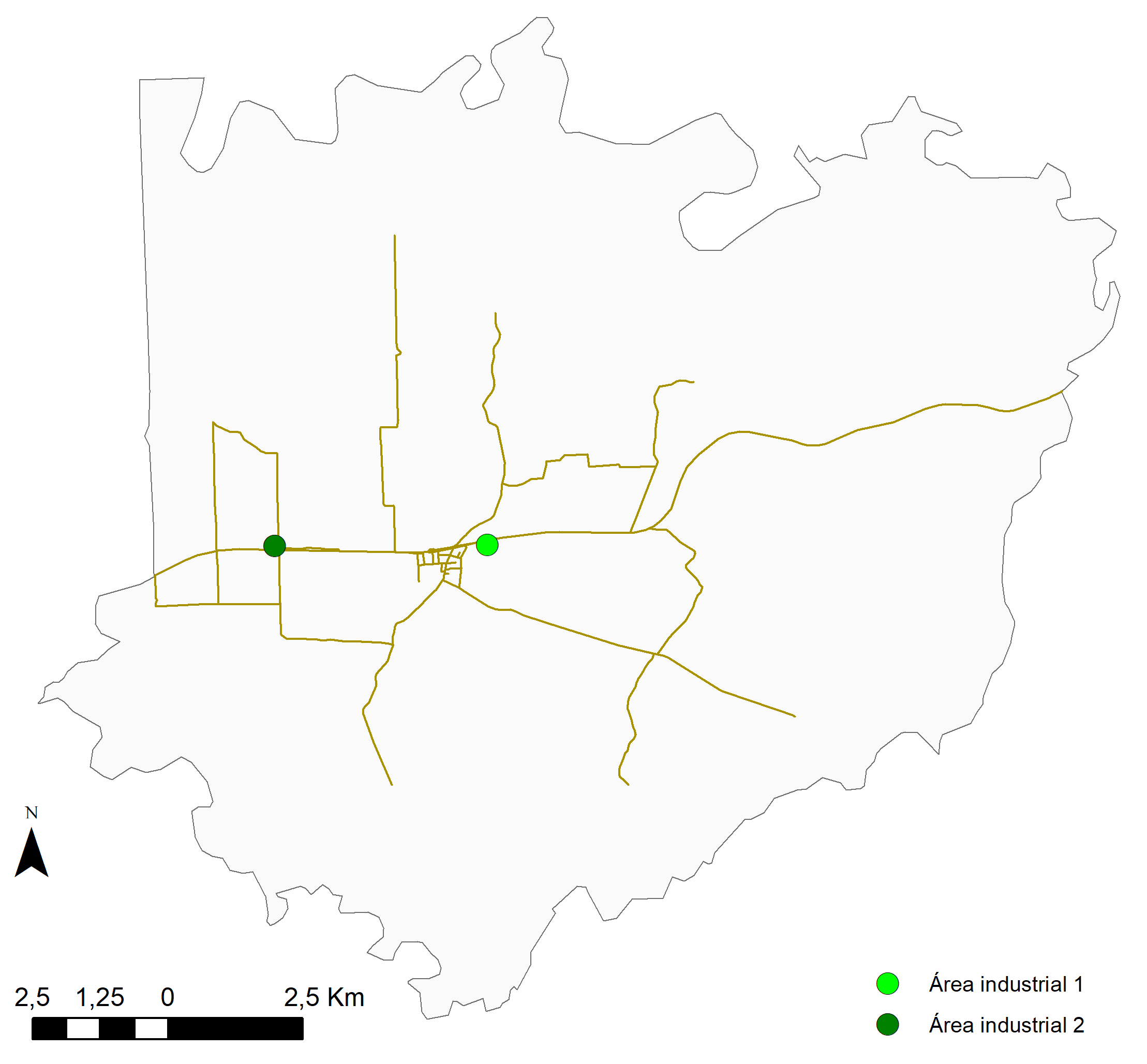 Município de Bozano, área urbana e áreas industriais